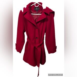 Large London Fog Women's Red Belted Coat with Hood